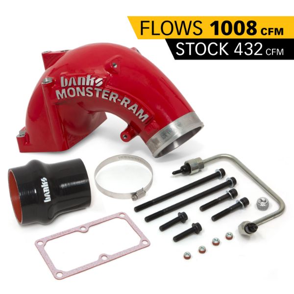 Picture of Monster-Ram Intake Elbow W/Fuel Line and Hump Hose 4 Inch Red Powder Coated 07.5-18 Dodge/Ram 2500/3500 6.7L Banks Power