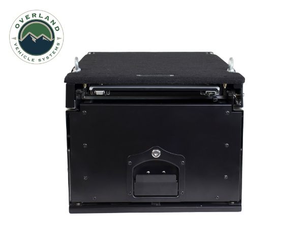 Picture of Cargo Box With Slide Out Drawer & Working Station Size Black Powder Coat Universal Overland Vehicle Systems