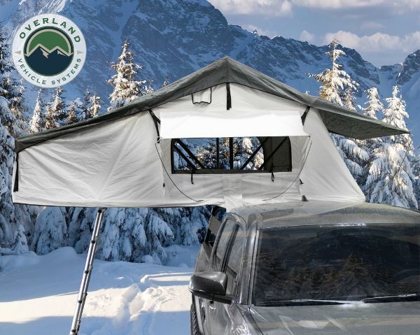 Picture of Roof Top Tent Extended 3 Person Roof Top Tent White Base/ Dark Gray Rain Fly Black Cover Nomadic Arctic Overland Vehicle Systems