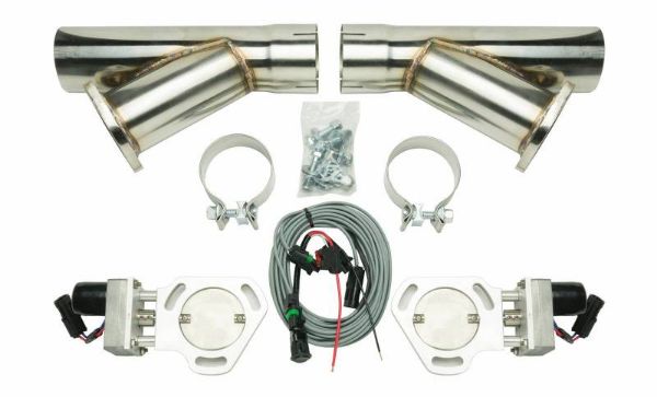 Picture of Dual Y Exhaust Electric Dump Cutout 3 in Natural Finish Hardware Included Aluminum And 304 Stainless Steel Material Pypes Exhaust