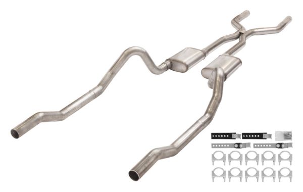 Picture of 1966-1974 Mopar B-Body 3 Inch Crossmember Back Exhaust System With H-Pipe 409 Stainless With Turbo Pro Mufflers SMB43T