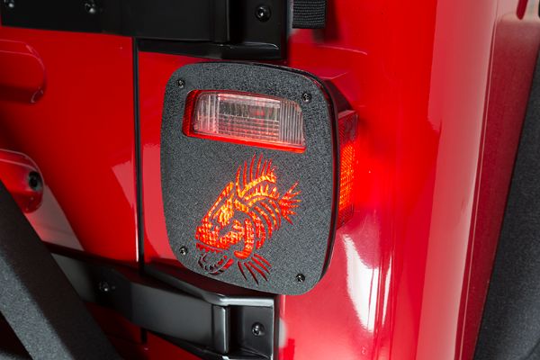 Picture of Jeep Wrangler CJ YJ TJ Tail Light Covers Black Textured Powdercoat Fishbone Offroad
