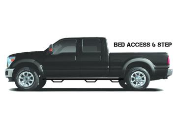 Nerf Step Bar Wheel-to-Wheel with Bed Access (3 Steps per Side) 3 Inch Main Tube Diameter 2001-2006 (2007 Classic) Chevy Silverado/GMC Sierra 8 Foot Bed Crew Cab Gloss Black NFab