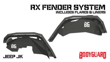 2007-2018 Jeep Wrangler JK Fender System Front and Rear Liners and Fender Flares Bare Metal Bodyguard Bumpers