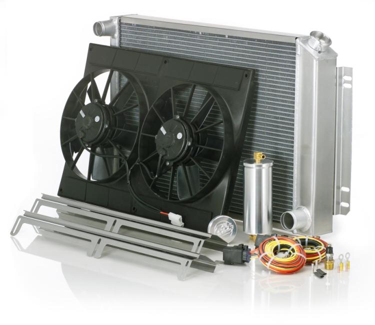 Downflow Radiator Module Factory-Fit Polished Finish for 59-64 Chevrolet Bel Air/Biscayne/Impala w/Std Trans Driver Upper/Passenger Lower Be Cool Radiator