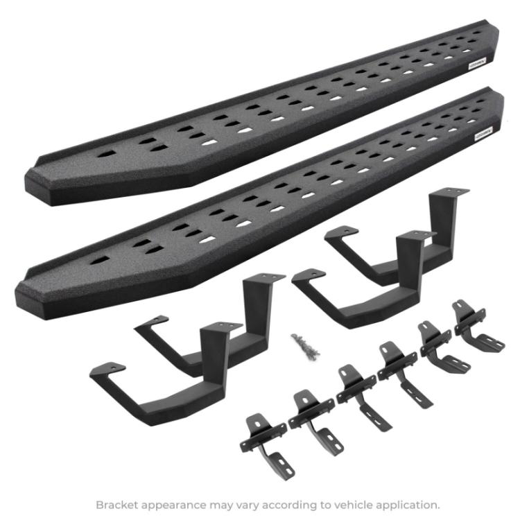 RB20 Running Boards With Mounting Brackets &amp; 2 Pairs of Drop Steps Kit Textured Black 2018-2026 Jeep Wrangler JL Go Rhino