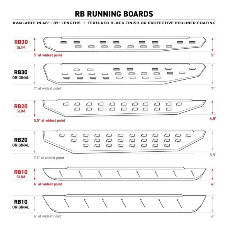 RB30 Running Boards with Mounting Bracket Kit Textured Black 2009-2024 Dodge Ram 1500/2500/3500 Go Rhino