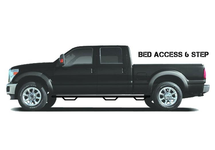 Podium Step LG Wheel-to-Wheel with Bed Access (3 Steps per Side) 3 Inch Main Tube Diameter 1999-2016 Ford F-250/350 6 Foot 9 Inch Bed Crew Cab with Single Rear Wheels- Textured Black NFab